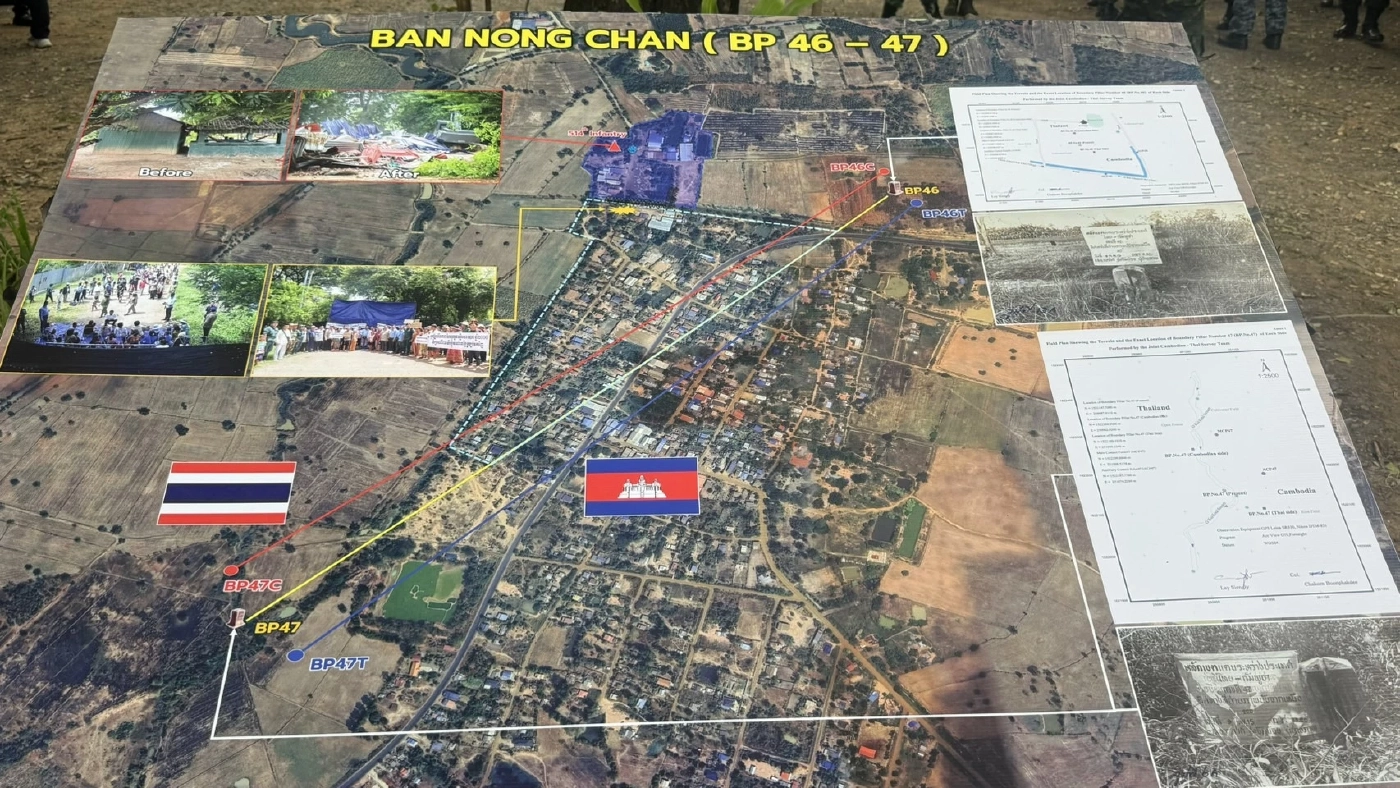 คณะทูตฯ ดูพื้นที่ "บ้านหนองจาน" ถูก "กัมพูชา" ยึดสร้างบ้าน 200 หลัง