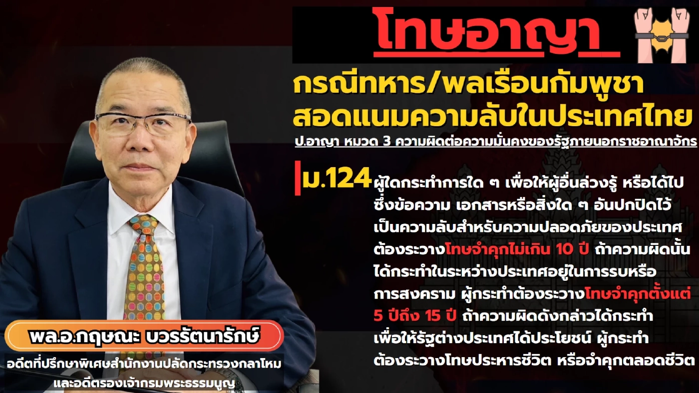 เปิดข้อกฎหมาย เป็นสายลับสอดแนมข้อมูลทางทหาร จะโดนอะไรบ้าง