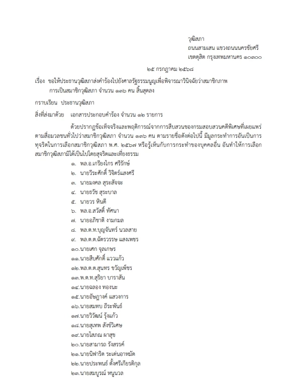21 สว.อิสระ ชงประธานวุฒิฯ ส่งเรื่อง"ศาลรธน."ขอให้ "136 สว." หยุดปฏิบัติหน้าที่
