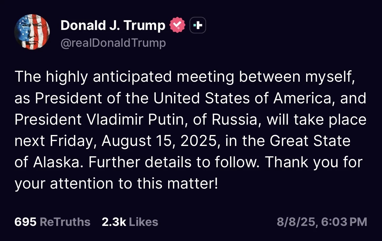 ทรัมป์ นัดพบ ปูติน วันศุกร์หน้า หารือข้อตกลงสันติภาพ สงครามยูเครน