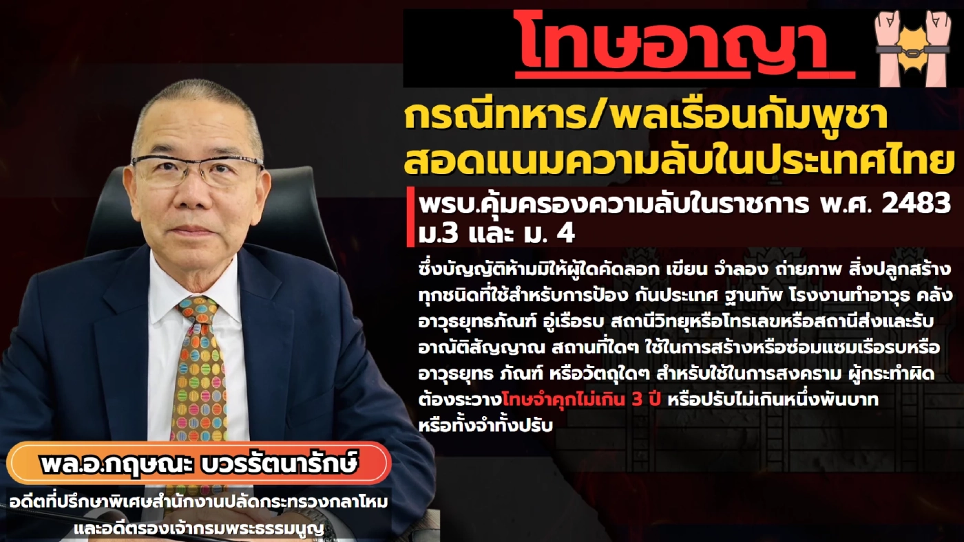 เปิดข้อกฎหมาย เป็นสายลับสอดแนมข้อมูลทางทหาร จะโดนอะไรบ้าง