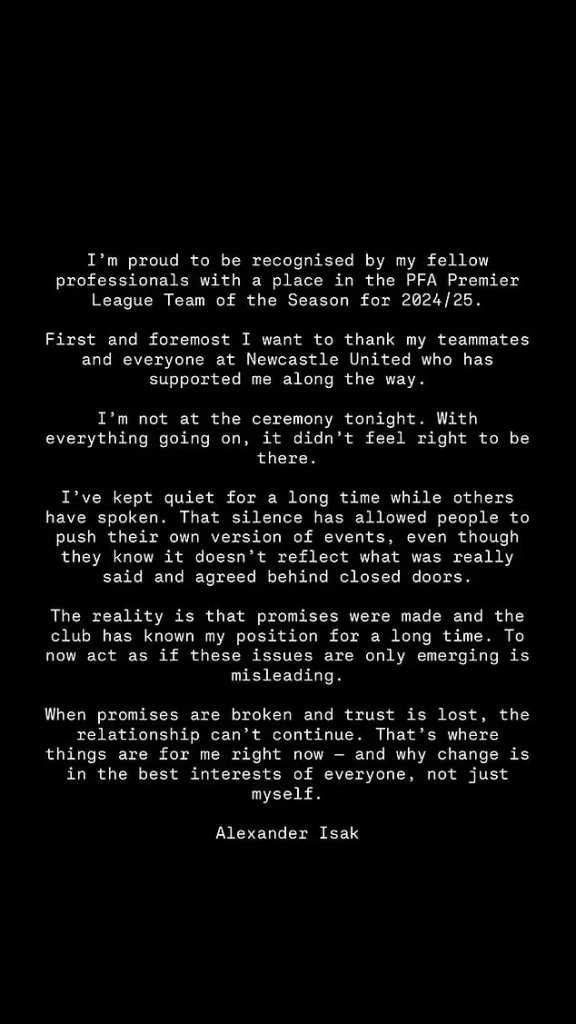 วิเคราะห์เจาะลึก: 'ความสัมพันธ์ที่แตกหัก' - สถานการณ์ของ อเล็กซานเดอร์ อิซัค กับนิวคาสเซิลและลิเวอร์พูล