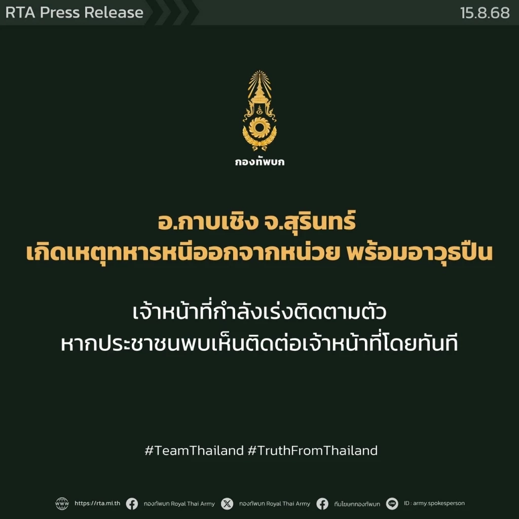 ด่วน! ทหารหนีออกจากหน่วย พร้อมอาวุธปืน รัวยิงชาวบ้านเจ็บ 2 ราย