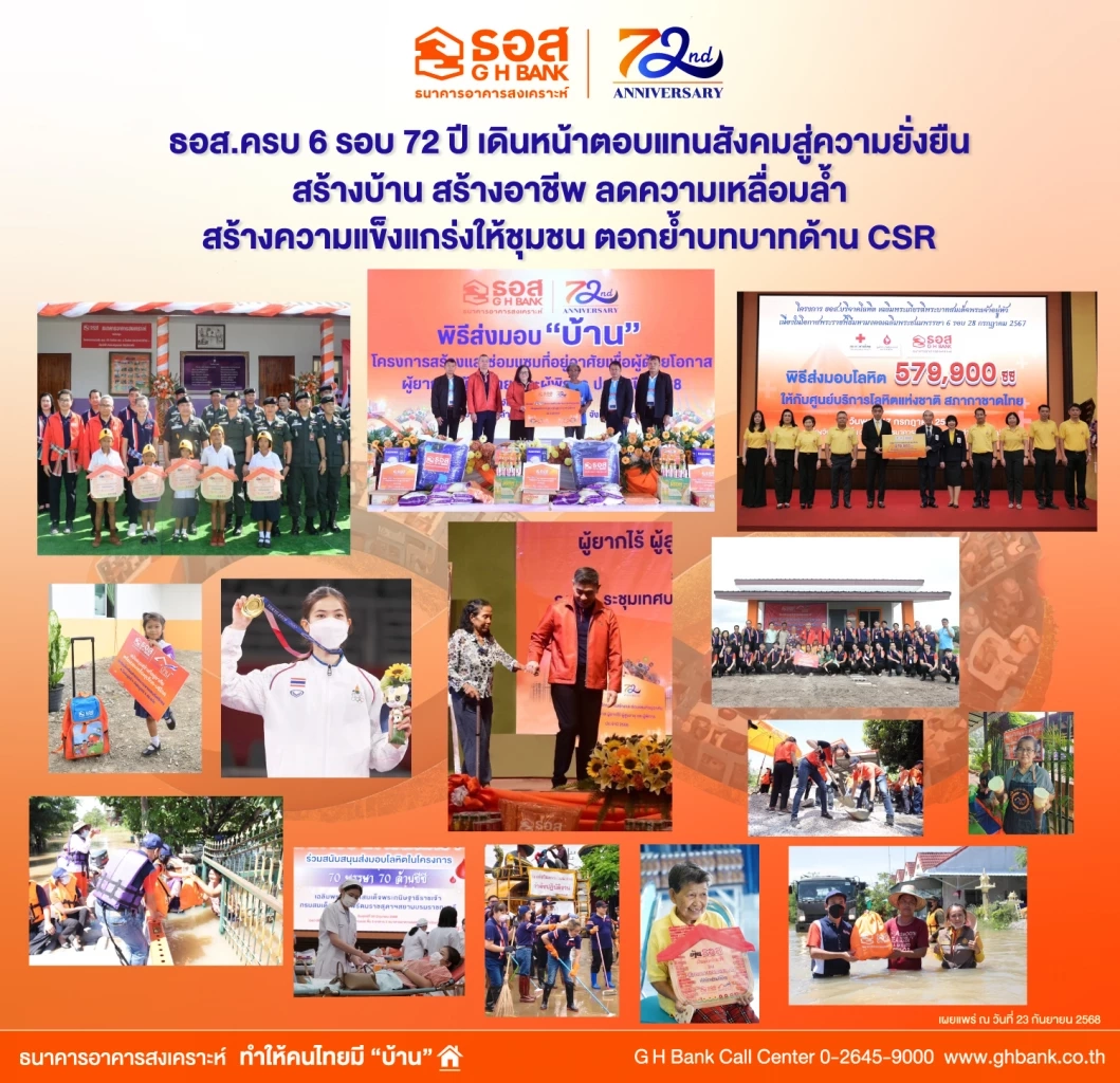 ธอส. ครบ 6 รอบ 72 ปี เดินหน้าตอบแทนสังคมสู่ความยั่งยืน ลดเหลื่อมล้ำ