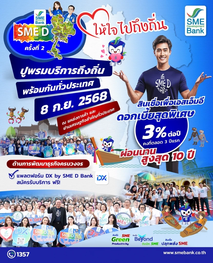 SME D Bank ดีเดย์ 8 ก.ย. ปูพรมเสิร์ฟสินเชื่อดอกเบี้ยต่ำทั่วประเทศ