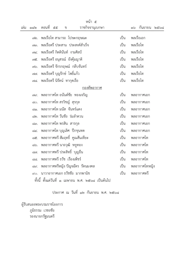 โปรดเกล้าฯ พระราชทานยศทหารชั้นนายพลเป็นกรณีพิเศษ จำนวน 90 ราย