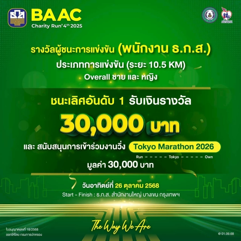 ธ.ก.ส. จัดงานวิ่งครั้งใหญ่แห่งปี BAAC Charity Run 4th 2025