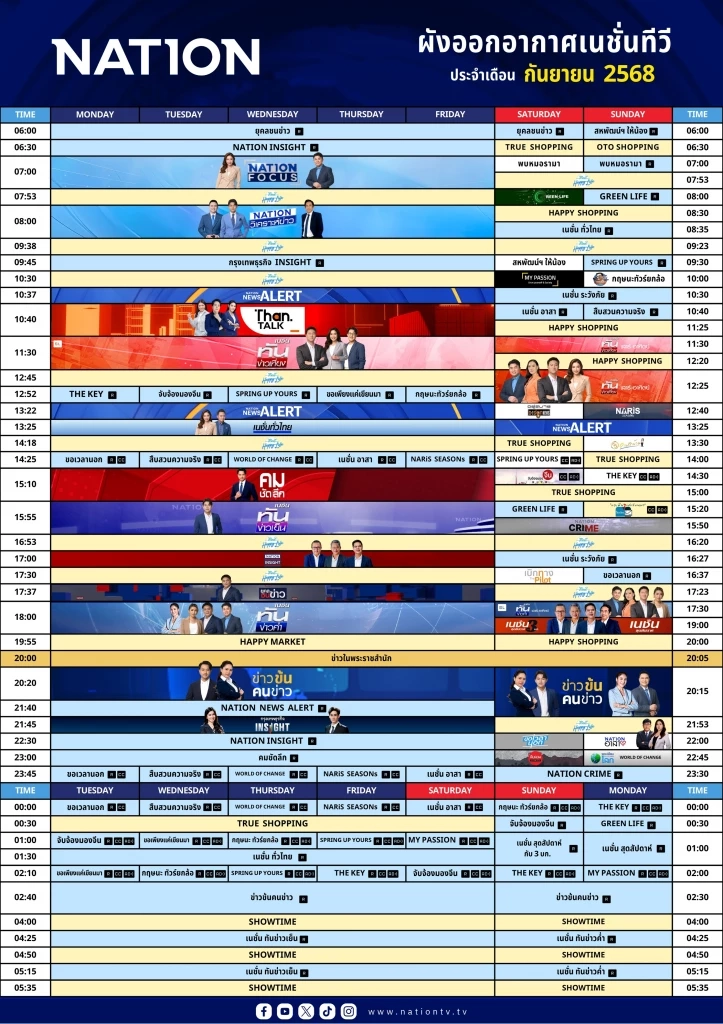 ผังออกอากาศเนชั่นทีวี ประจำเดือน กันยายน 2568