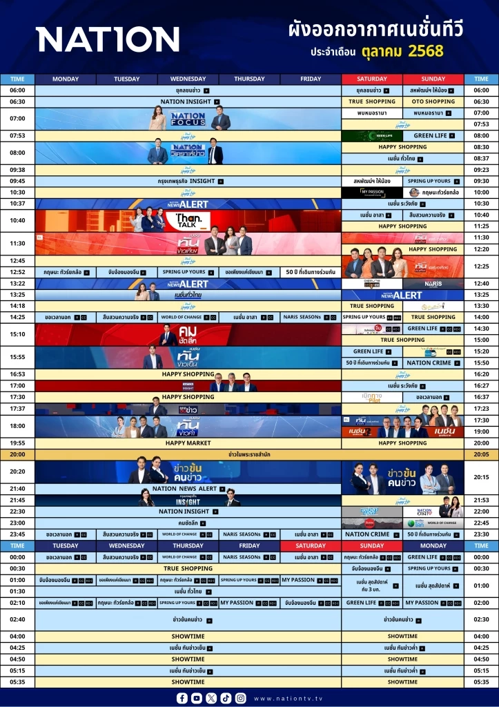 ผังออกอากาศเนชั่นทีวี ประจำเดือน ตุลาคม 2568 (อัปเดต 6 ตุลาคม)