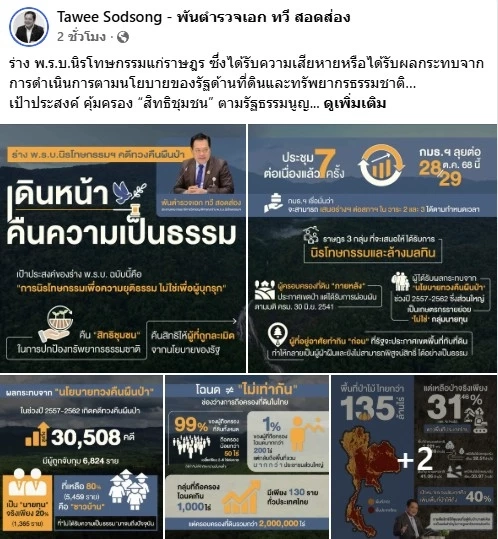 "พ.ต.อ.ทวี" เตรียมลุยถก "ร่าง พ.ร.บ.นิรโทษป่าทับคนฯ" ชี้ "นายทุน" ถูกจับแค่ 20% ที่เหลือเป็น "ชาวบ้าน"