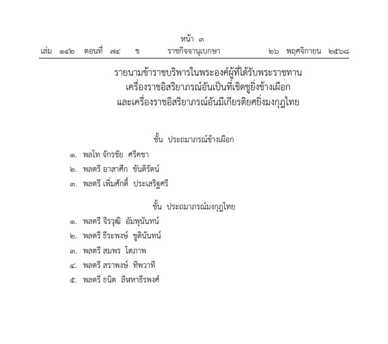 โปรดเกล้าฯ พระราชทาน"เหรียญรัตนาภรณ์"และ"เหรียญราชรุจิ"พร้อมเครื่องราชฯมงกุฎไทย