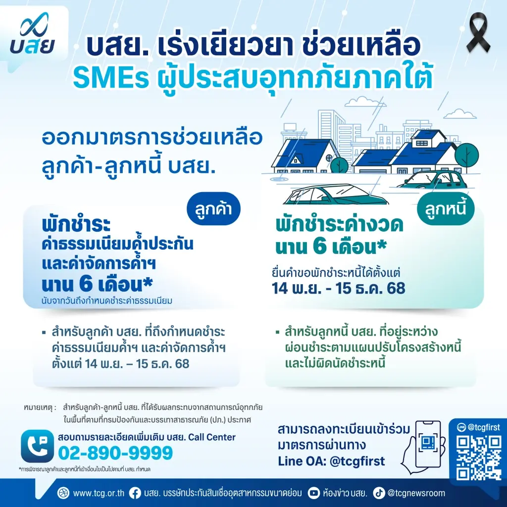 บสย. ออกมาตรการด่วน เร่งเยียวยา SMEs ผู้ประสบอุทกภัยภาคใต้