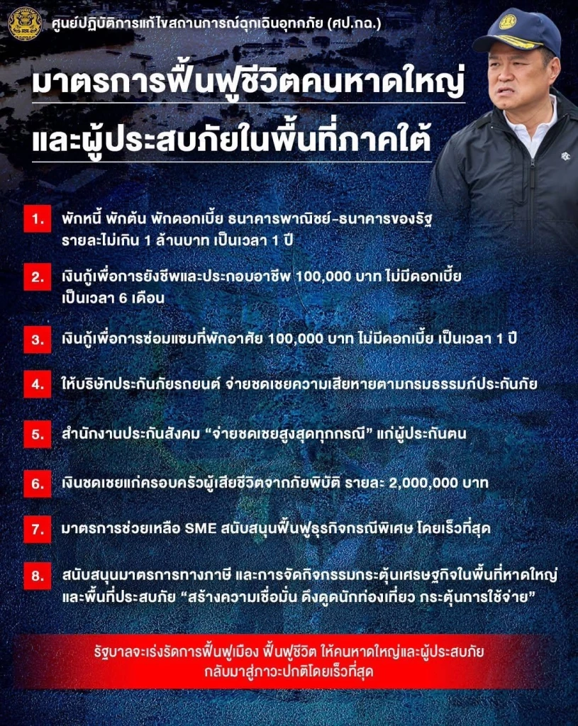 “อนุทิน” เปิด 8 มาตรการฟื้นฟูชีวิตผู้ประสบอุทกภัยหาดใหญ่-ภาคใต้