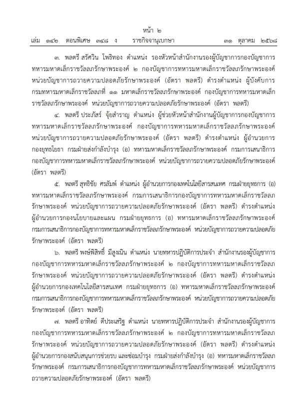 "พระบรมราชโองการ" โปรดเกล้าฯ แต่งตั้ง ขรก.ในพระองค์ ฝ่ายทหาร"ชั้นนายพล" 8 ราย
