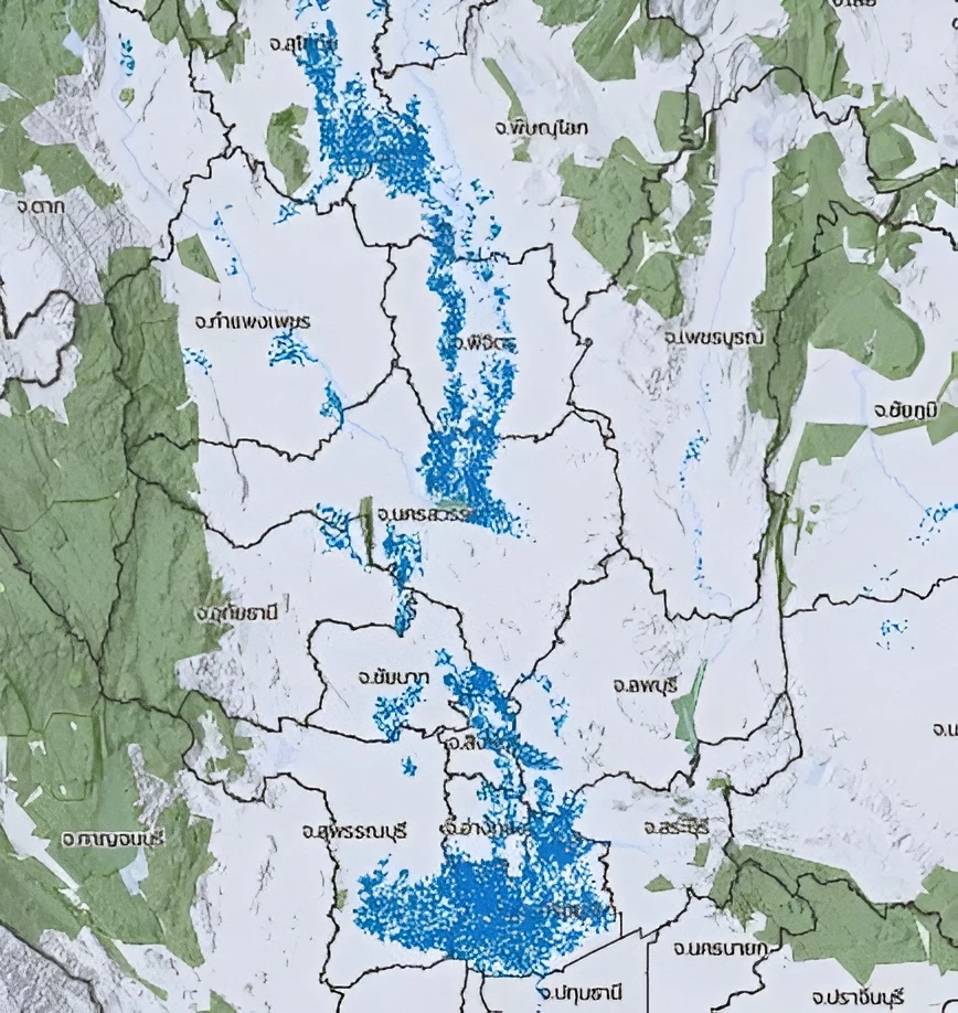 "Gistda" โชว์ภาพถ่ายดาวเทียม น้ำท่วม 17 จังหวัด กินเนื้อที่ 2.4 ล้านไร่ ความลึกไม่น้อยกว่า 50 ซม.
