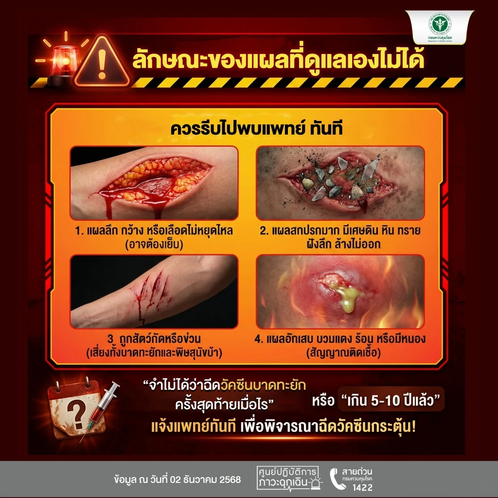 กรมควบคุมโรคเตือน! ระวัง “บาดทะยัก” หลังน้ำลด พร้อม 5 วิธีดูแลบาดแผล