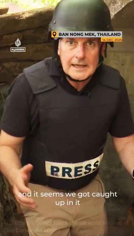 เปิดคลิป! ผู้สื่อข่าวอัล จาซีรา ติดใน "บังเกอร์" ที่บ้านหนองเม็ก จ.ศรีสะเกษ ท่ามกลาง "กัมพูชา" ยิงด้วยจรวด BM-21