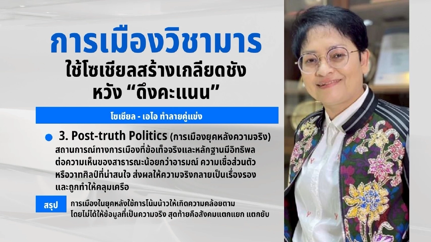 “ดร.ถวิลวดี” ชี้การเมืองวิชามาร เหลี่ยมการเมืองยุค AI : ใครจอมเฟค?