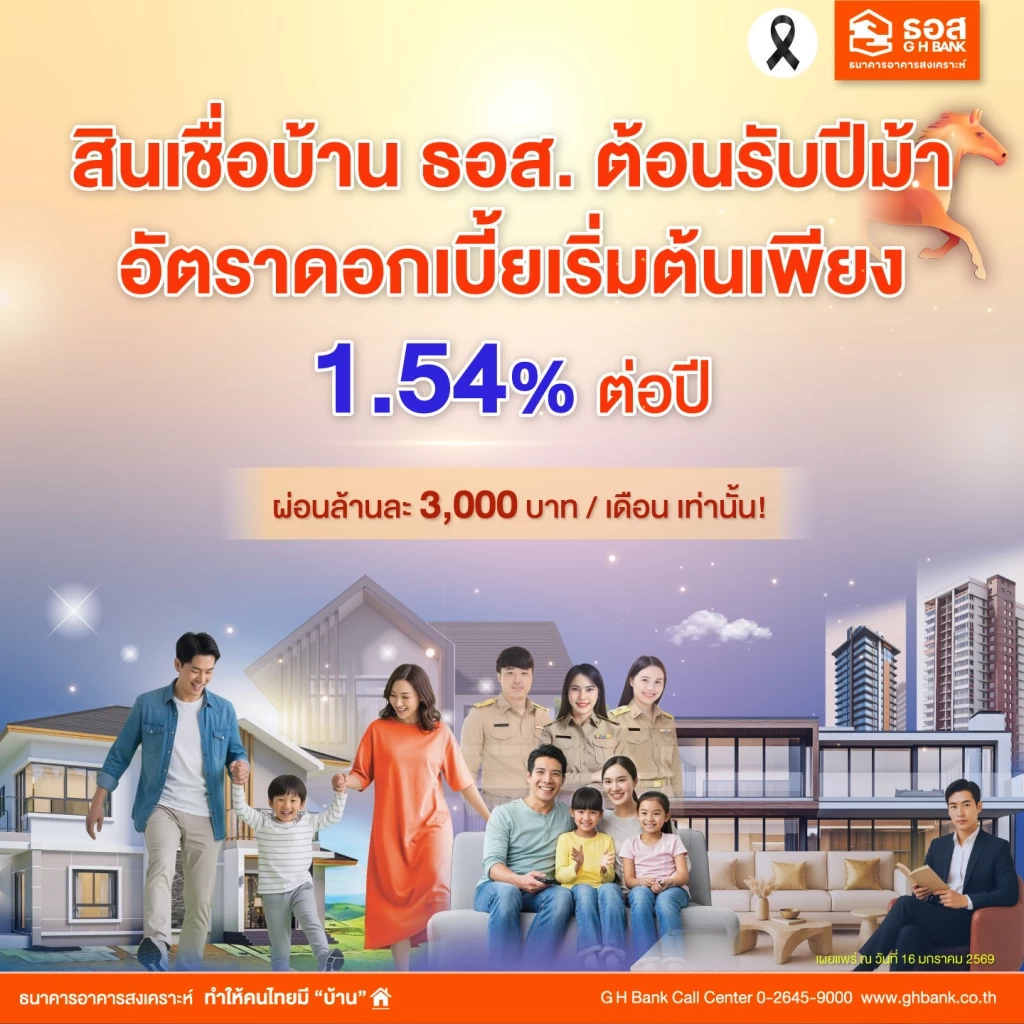 ธอส. ชู 5 สินเชื่อเด่น หนุนคนไทยมีบ้าน ดอกเบี้ยเริ่มต้น 1.54% ต่อปี