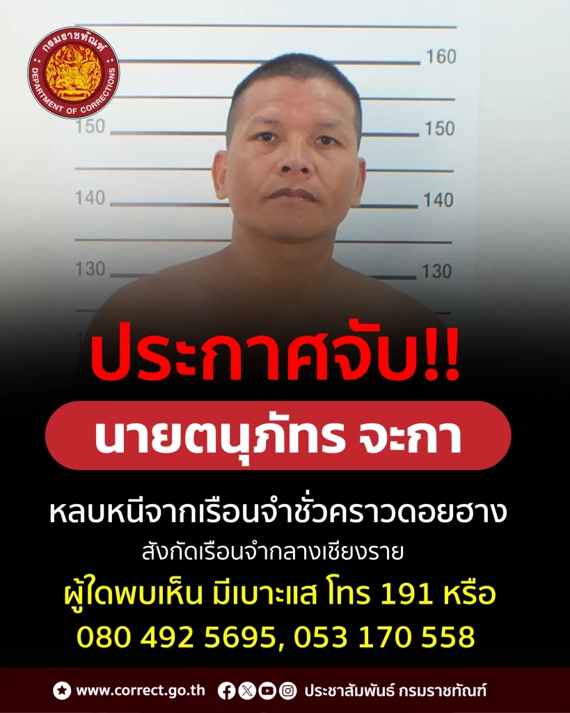 นักโทษแหกคุก "ดอยฮาง" เชียงราย ราชทัณฑ์สนธิกำลังเร่งล่าตัว
