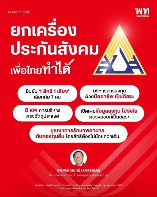 ยกเครื่อง "ประกันสังคม" เพื่อไทยทำได้ แก้ "ความโปร่งใส-วิกฤตศรัทธา"