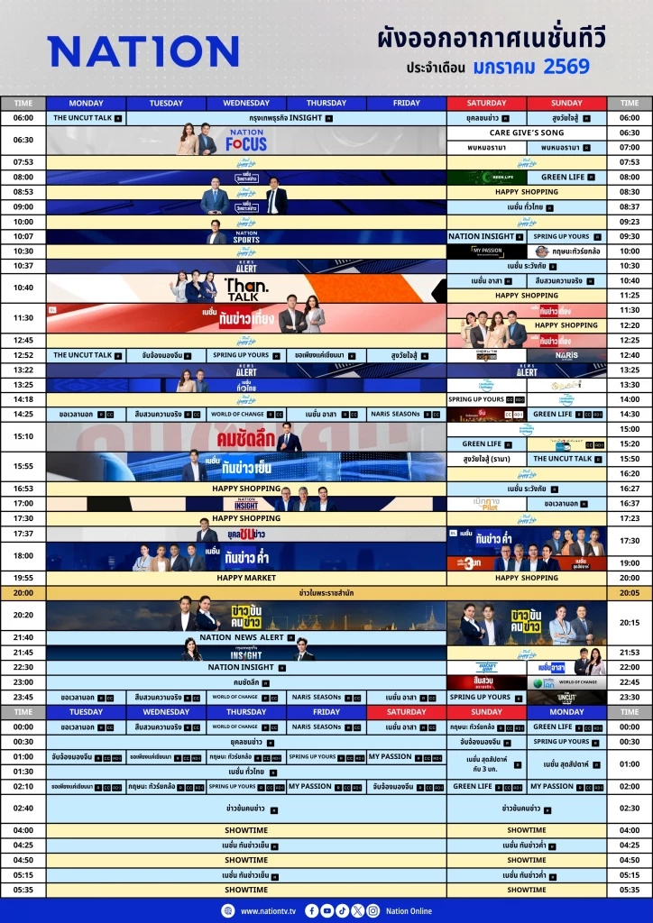 ผังออกอากาศเนชั่นทีวี ประจำเดือน มกราคม 2569