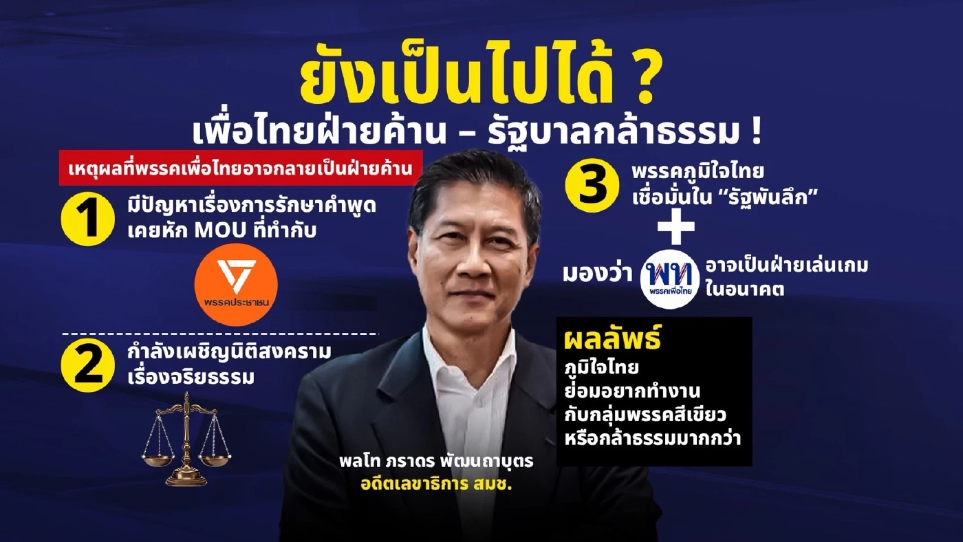 อาจยังเป็นไปได้? "เพื่อไทย"ฝ่ายค้าน - รัฐบาล "กล้าธรรม"!