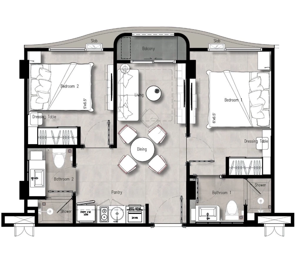 แบบแปลนห้องขนาด 45 ตร.ม.