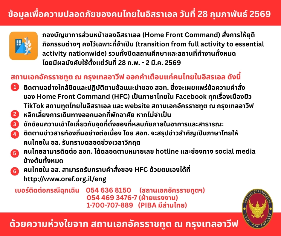 กต.เตือนคนไทยในอิหร่าน-อิสราเอล อพยพจากพื้นที่เสี่ยงการโจมตี