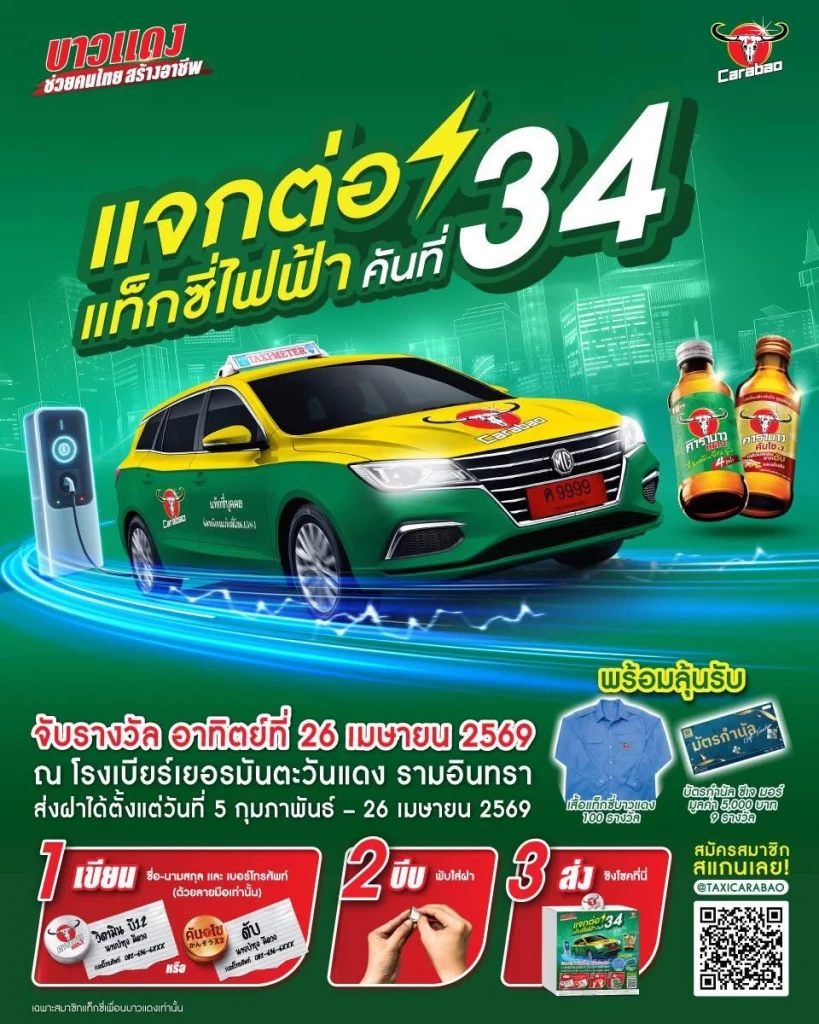 บาวแดง แจกต่อ! รถแท็กซี่ไฟฟ้าบาวแดง คันที่ 34 ไปต่อยอดเพิ่มรายได้