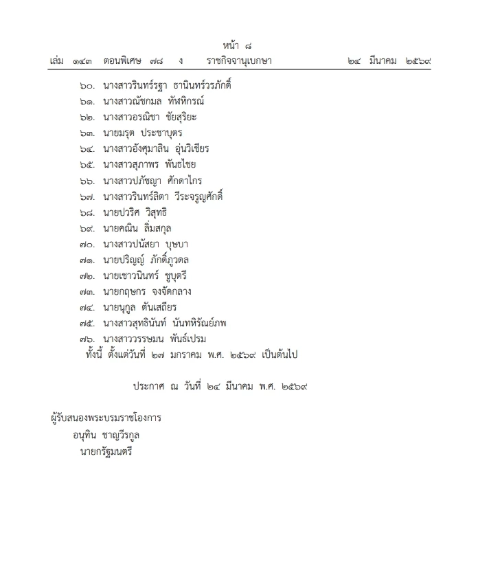 ราชกิจจาฯ เผยแพร่ พระบรมราชโองการ โปรดเกล้าฯ แต่งตั้ง "ผู้พิพากษา"  รวม 131 ราย