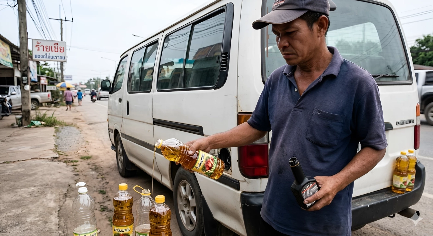 ยุคนี้มาถึงแล้ว! รถตู้เติม "น้ำมันพืช" แก้ขัด หลัง "ดีเซลเกลี้ยงปั๊ม" ตาก-ลำปาง