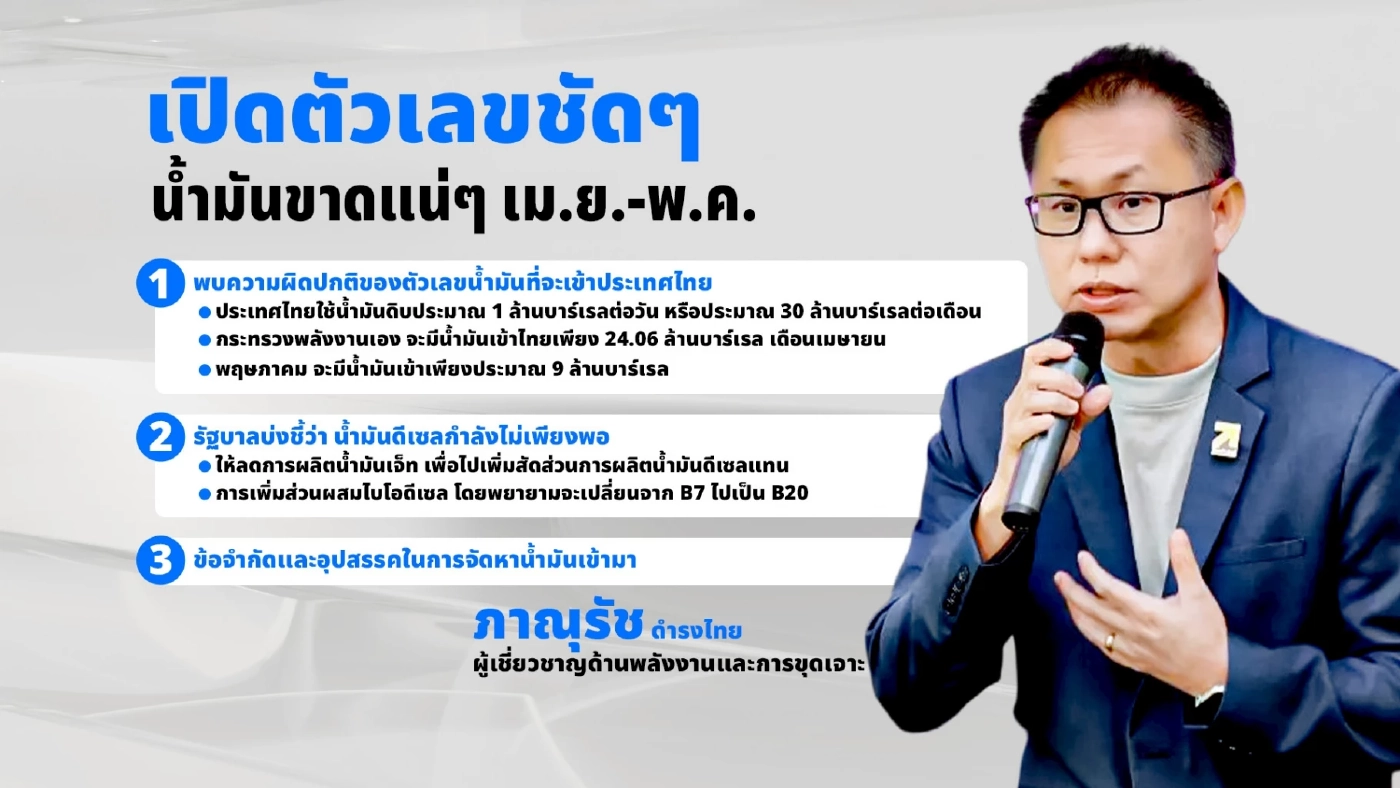 จับตา "น้ำมันขาดแคลน" เม.ย.-พ.ค. นี้! เปิดตัวเลข Shortfall กว่า 27 ล้านบาร์เรล จี้รัฐสื่อสารความจริง