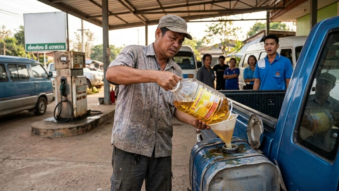 ยุคนี้มาถึงแล้ว! รถตู้เติม "น้ำมันพืช" แก้ขัด หลัง "ดีเซลเกลี้ยงปั๊ม" ตาก-ลำปาง