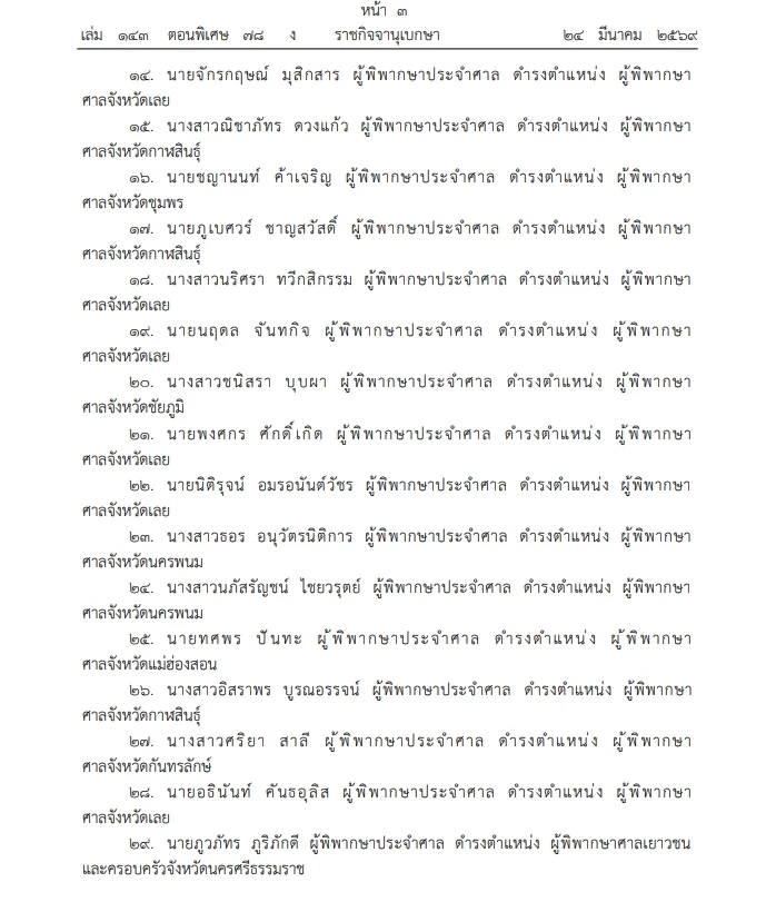 ราชกิจจาฯ เผยแพร่ พระบรมราชโองการ โปรดเกล้าฯ แต่งตั้ง "ผู้พิพากษา"  รวม 131 ราย