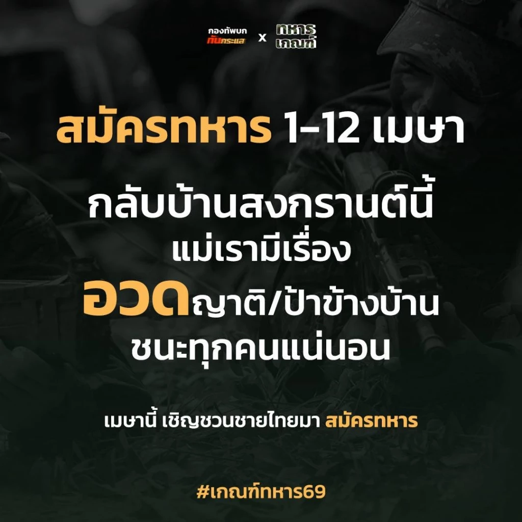 เกณฑ์ทหาร 2569 ฮือฮา เพจกองทัพบกไวรัล สมัครล้นทะลุ 105%