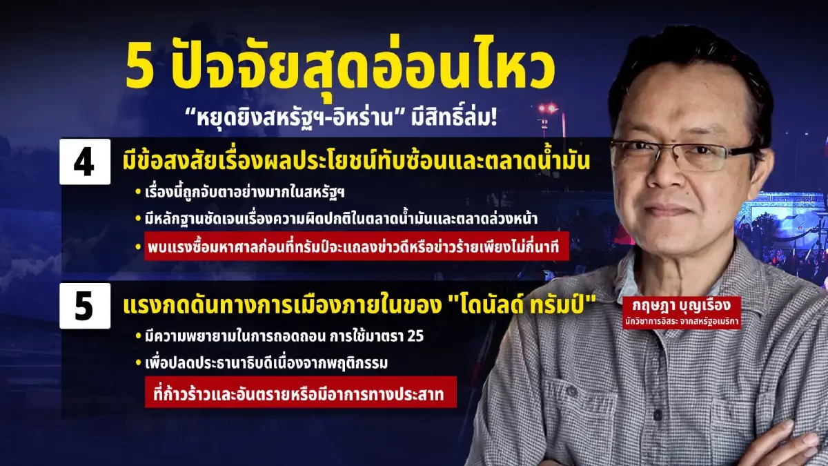 อย่าเพิ่งดีใจ กางปัจจัยสุดอ่อนไหว “หยุดยิงสหรัฐฯ-อิหร่าน” มีสิทธิ์ล่ม!