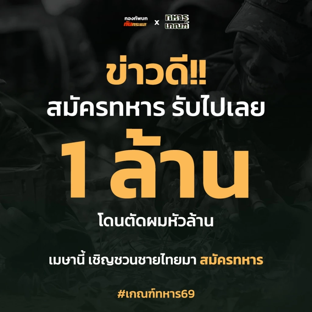 เกณฑ์ทหาร 2569 ฮือฮา เพจกองทัพบกไวรัล สมัครล้นทะลุ 105%