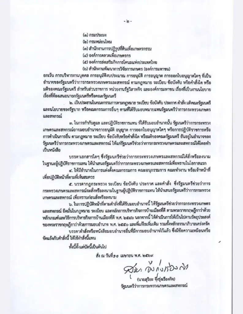 จัดทัพเกษตรฯ! "สุริยะ" แบ่งงาน 2 รมช. คุม 12 หน่วยงาน ใครคุมอะไรบ้าง?