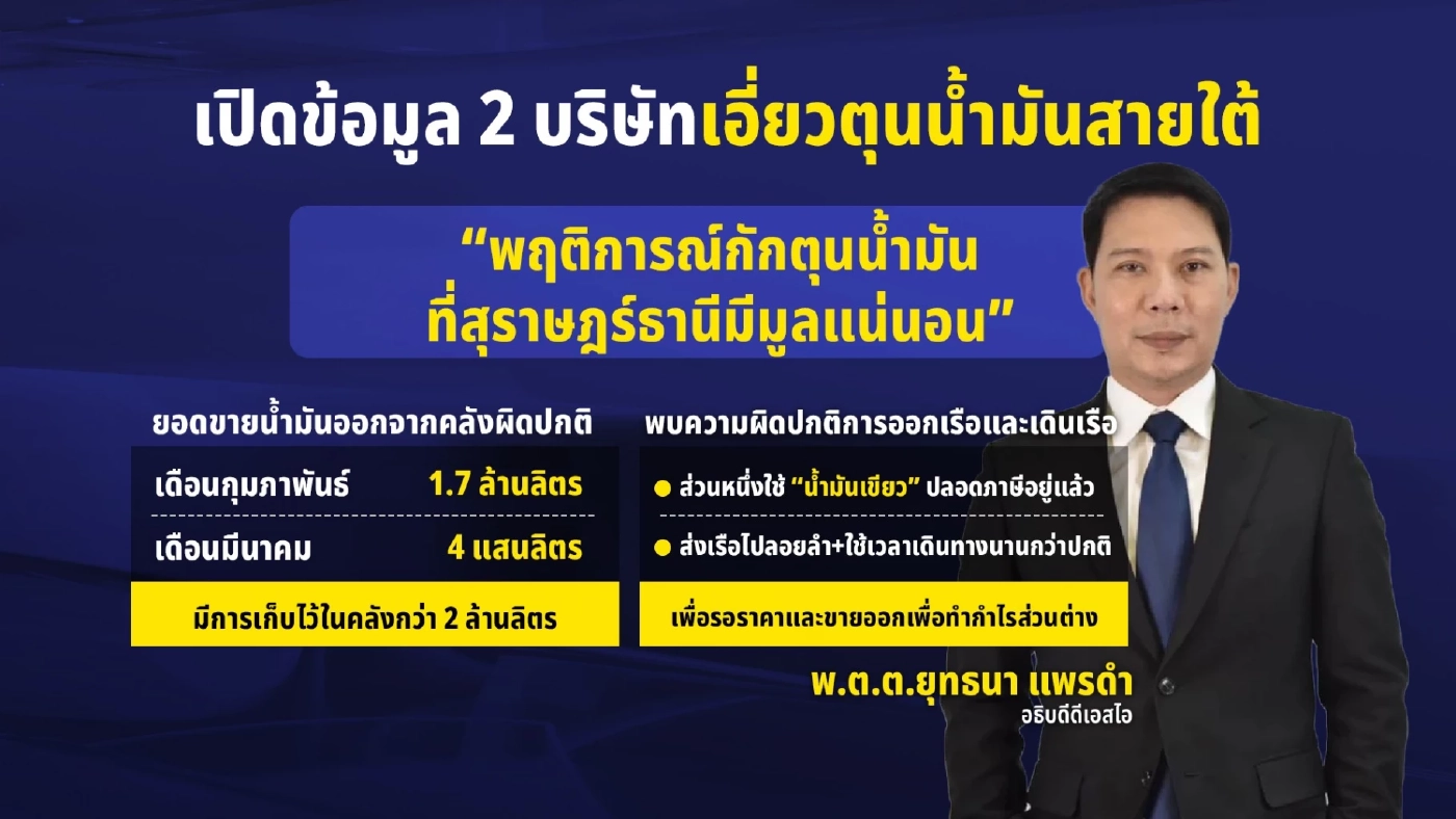 เปิดข้อมูล 2 บริษัทเอี่ยว "กักตุนน้ำมันสายใต้" ฟันกำไร 3 ต่อ!