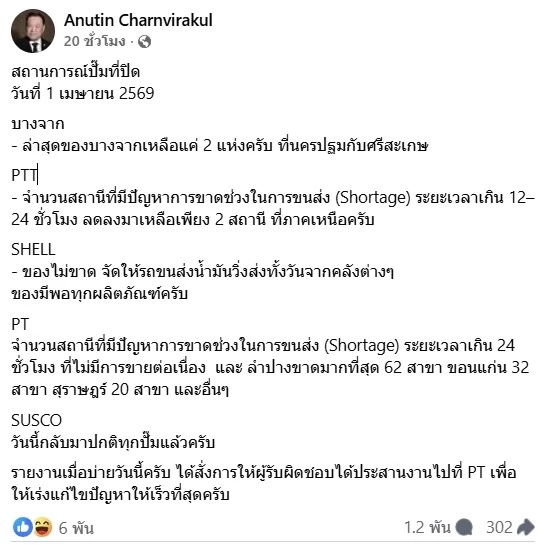 "พิพัฒน์" แจงยิบ! คุมแค่ทางหลวง อำนวยขนส่งน้ำมัน ห้ามหมดปั๊มช่วง "สงกรานต์"