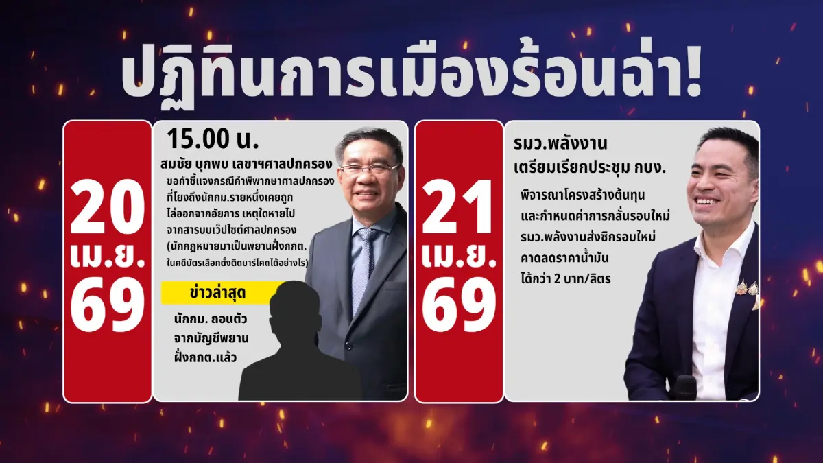 เช็กปฏิทินการเมือง 20-24 เม.ย. 69 ร้อนฉ่าหลังพ้นสงกรานต์