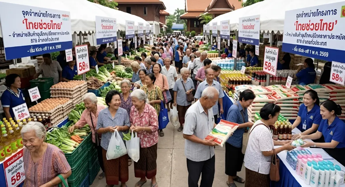 ห้ามพลาด! "ไทยช่วยไทย" คิกออฟ 1 พ.ค.นี้ ทุกอำเภอทั่วไทย! สินค้าจำเป็นลดกระหน่ำสูงสุด 58%