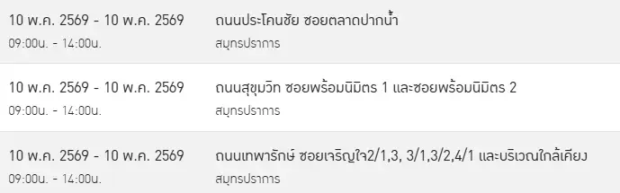 ไฟดับเสาร์อาทิตย์ 9 - 10 พ.ค. 69 กรุงเทพฯ-นนทบุรี-สมุทรปราการ