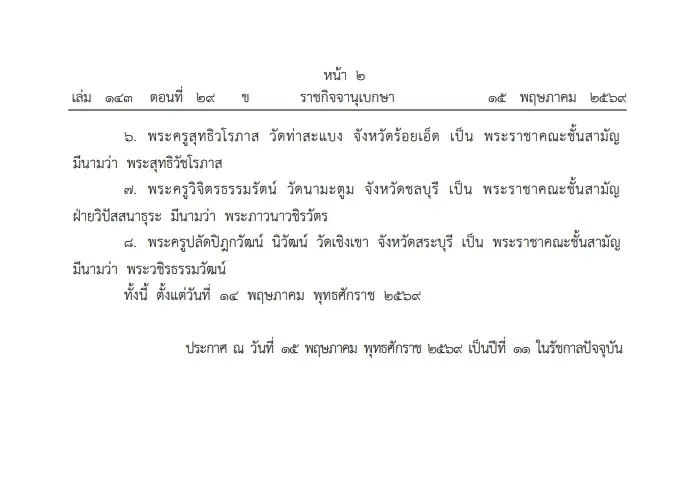 "พระบรมราชโองการ" พระราชทานสัญญาบัตร ตั้งสมณศักดิ์ "พระราชาคณะ" จำนวน 8 รูป