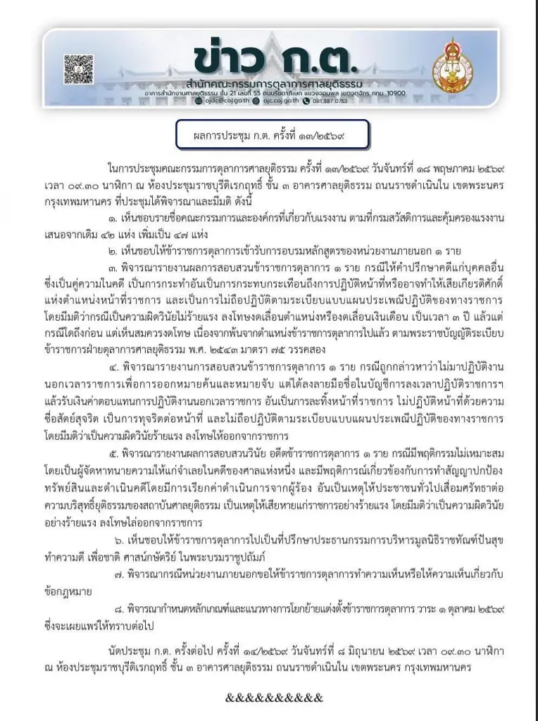 ศาลยุติธรรมไม่เอาไว้! ก.ต.ลงดาบฟัน 3 ผู้พิพากษา "ไล่ออก 1-ให้ออก 1"