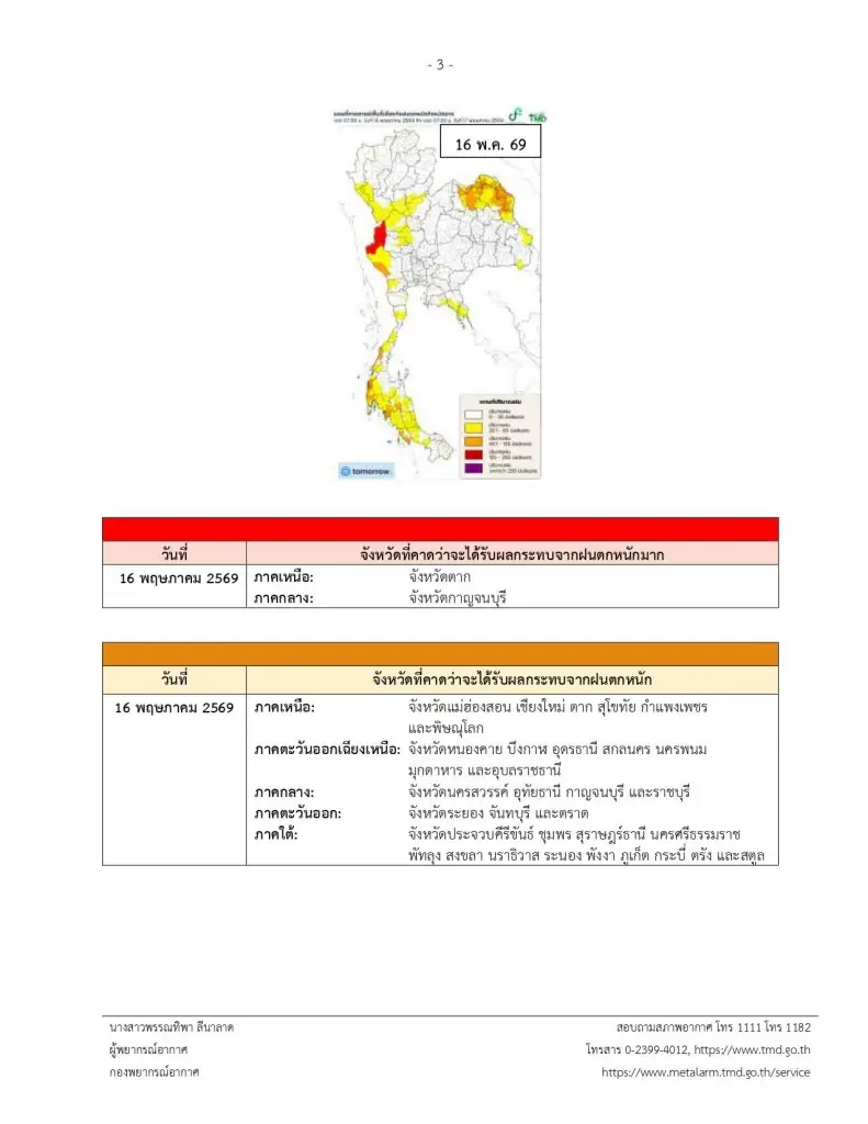 ด่วน! เตือนฉบับ 6 ฝนตกหนักถึงหนักมาก พร้อมพิกัดเสี่ยงน้ำท่วม