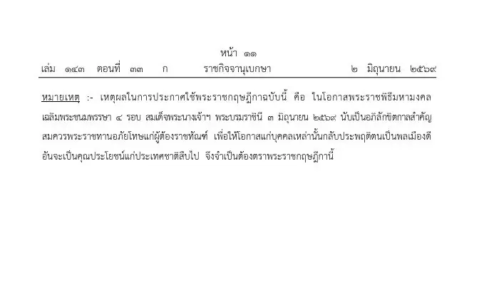 โปรดเกล้าฯ พระราชทานอภัยโทษ เนื่องในพระราชพิธี เฉลิมพระชนมพรรษา 4 รอบ พระราชินี
