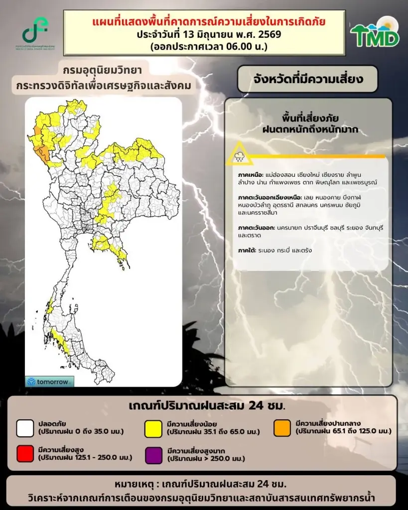 พยากรณ์อากาศวันนี้ กทม.ฝนถล่ม 70% อุตุฯ เตือนฝนตกหนักหลายพื้นที่