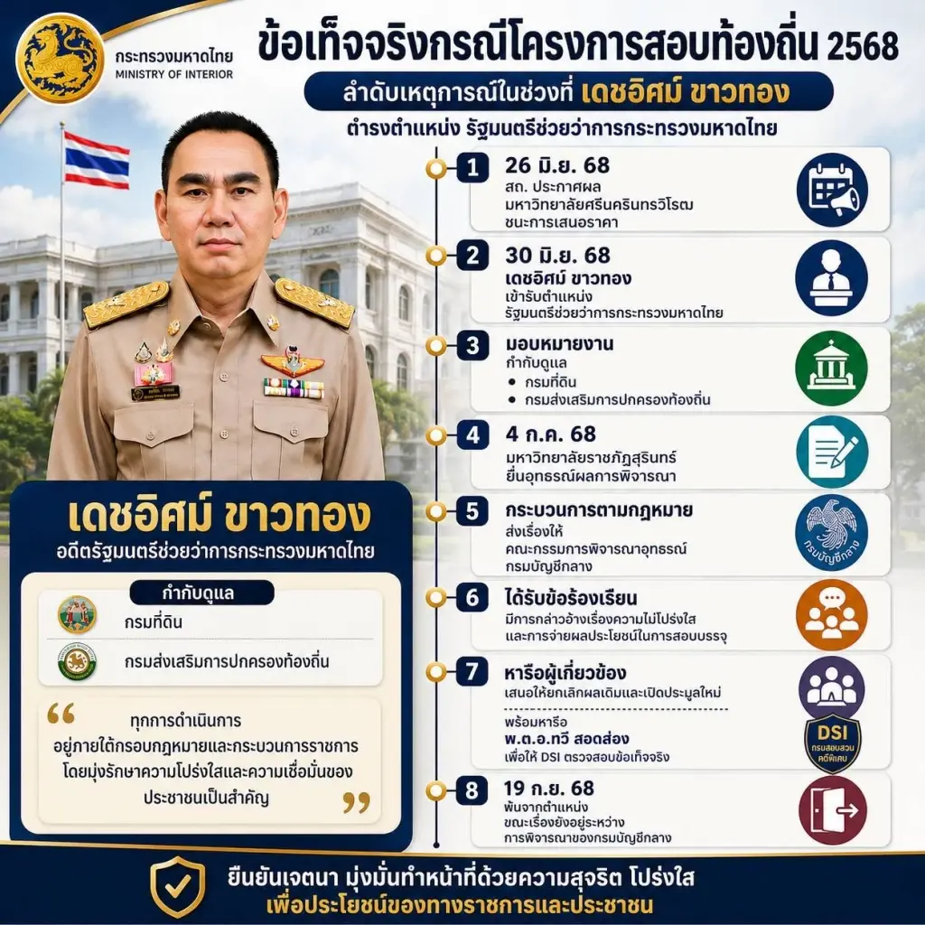 "เดชอิศม์" แจงไม่เกี่ยว "โกงสอบท้องถิ่น" ชี้ สถ.ประกาศ "มศว" ชนะจัดสอบ ก่อนรับตำแหน่ง 4 วัน แฉมีกลิ่นจ่ายใต้โต๊ะบรรจุข้าราชการ